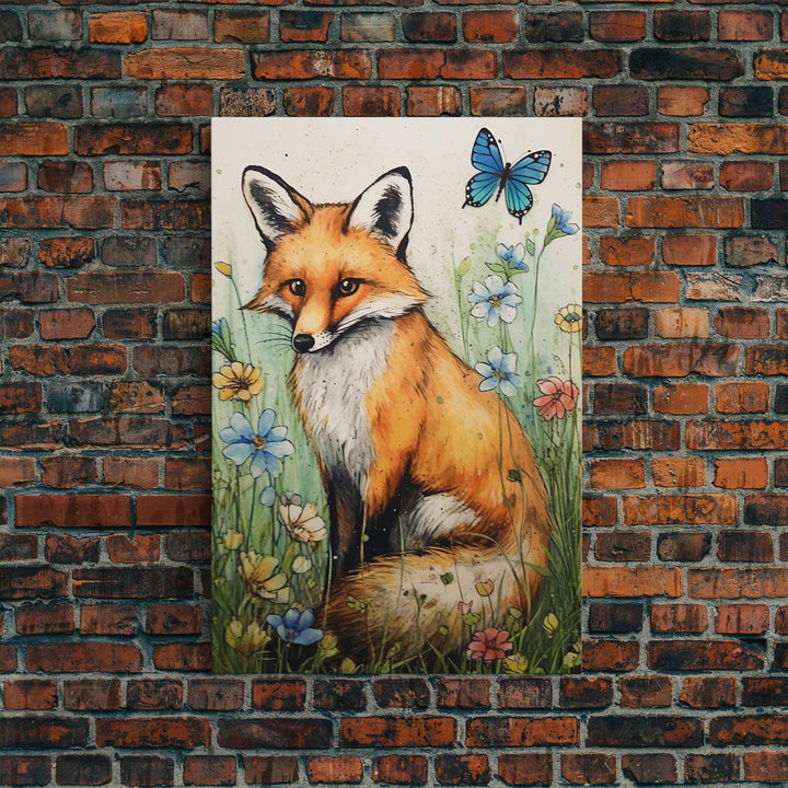 Framed Fox Wall Art, Vintage Wall Art, Muted Neutral Colors, Animal Prints, Farmhouse Wall Decor, Moody Wall Decor, Canvas Print