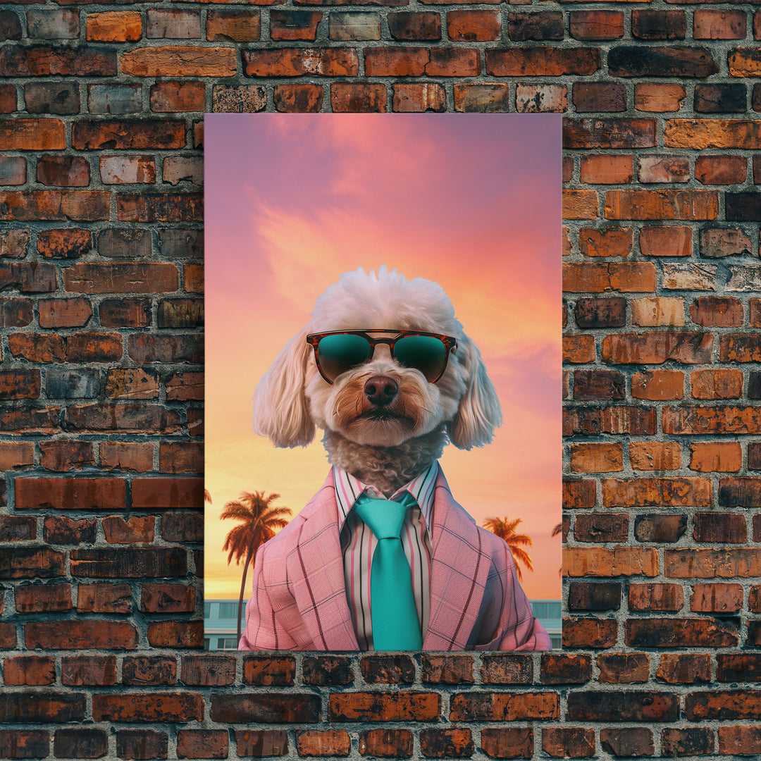 Poodle Wall Print, Dog Wall Art, Dog Sunglasses, Dog In Pink Suit, Funny Art, Framed Wall Art, Framed Canvas, Wall Print, Wall Canvas
