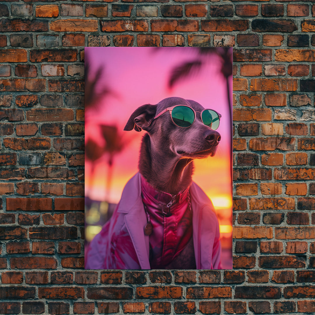 Greyhound Wall Print, Dog Wall Art, Dog Sunglasses, Dog In Pink Suit, Funny Art, Framed Wall Art, Framed Canvas, Wall Print, Wall Canvas