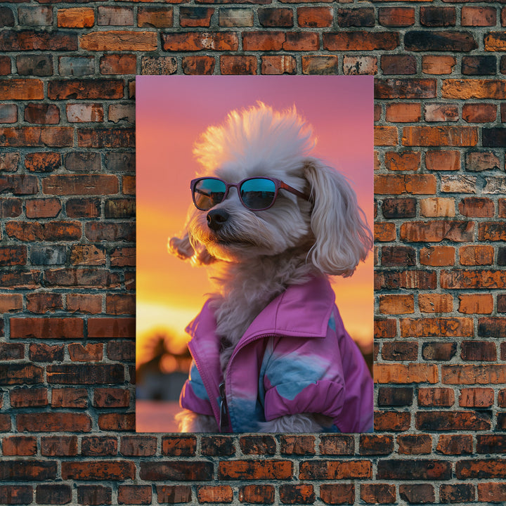 Shih Tzu Wall Print, Dog Wall Art, Dog Sunglasses, Dog In Pink Tracksuit, Funny Art, Framed Wall Art, Framed Canvas, Wall Print, Wall Canvas