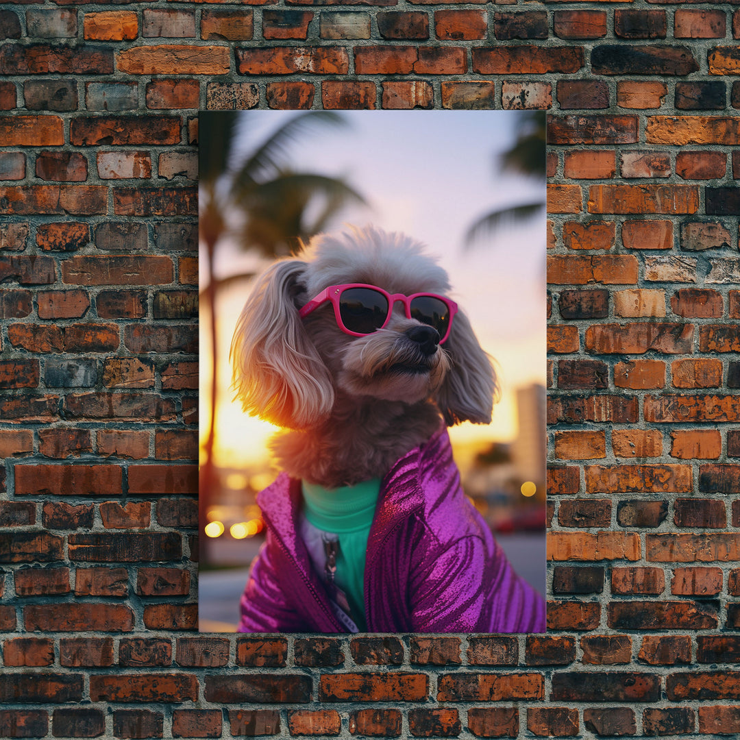 Poodle In Sunglasses Pink Tracksuit Wall Print, Dog Portrait, Dog Art Print, Framed Wall Art, Framed Canvas, Wall Print, Wall Canvas
