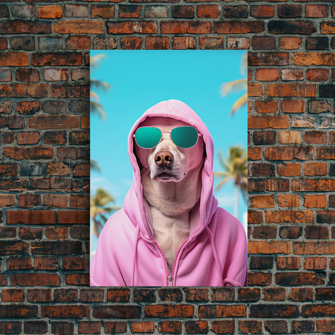 Labrador In Pink Hoodie Sunglasses Wall Print, Dog Portrait, Dog Art Print, Framed Wall Art, Framed Canvas, Wall Print, Wall Canvas