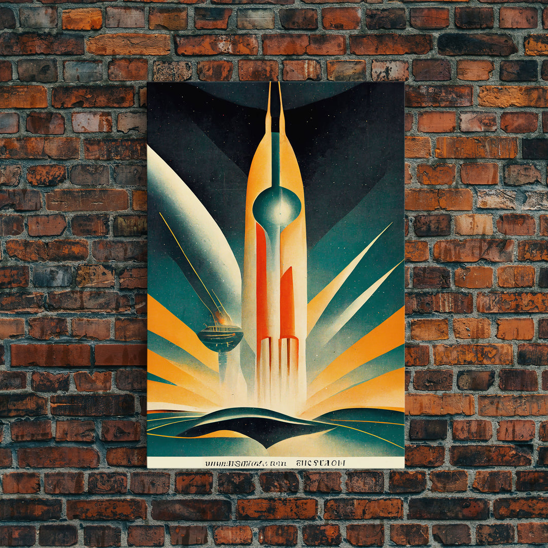 Art Deco Style Spaceship, Space Exploration, Science Fiction / SciFi Canvas Print, Ready to Hang Wall Art