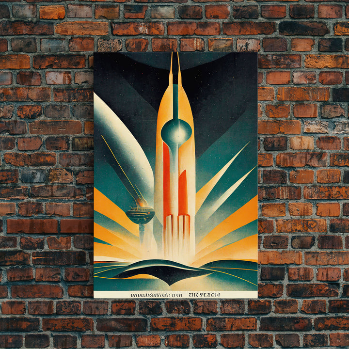 Art Deco Style Spaceship, Space Exploration, Science Fiction / SciFi Canvas Print, Ready to Hang Wall Art