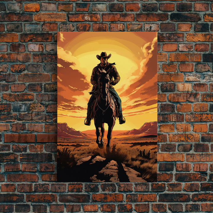 Cowboy Wall Decor, 12x18 Art Print, Equestrian Wall Art, Western Decor, Southwestern Art, Wild West Painting Wall Art, Framed Canvas Print