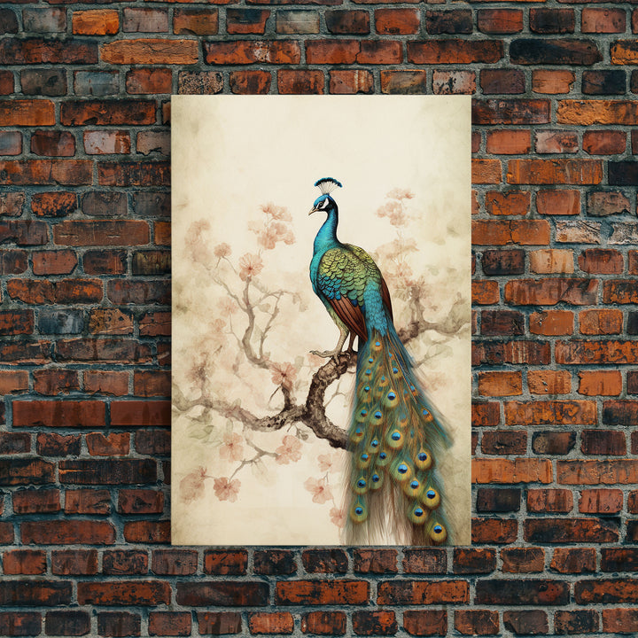 peacock wall art | peacock art print | boho wall art | peacock poster | mid century modern art | home office wall art | Farmhouse Canvas Art