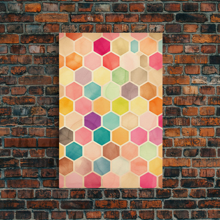 Hexagon Art, Mid Century Art Print, Framed Modern Art, Geometric Art, Mid Century Modern Wall Art, Colorful Art, MCM Style Canvas Art