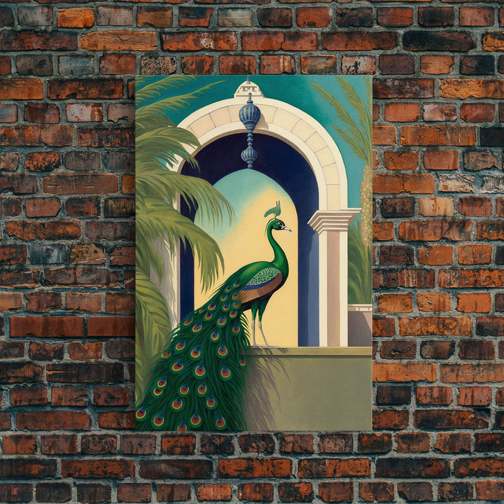 Watercolor Painting Canvas Print of a Colorful Peacock, Framed Canvas Print, Living Room Wall Decor
