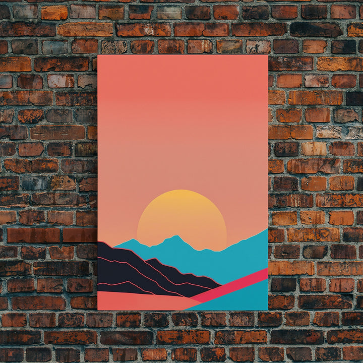 Peach Sunset, Framed Canvas Print, Minimalist Art Deco Inspired Wall Art