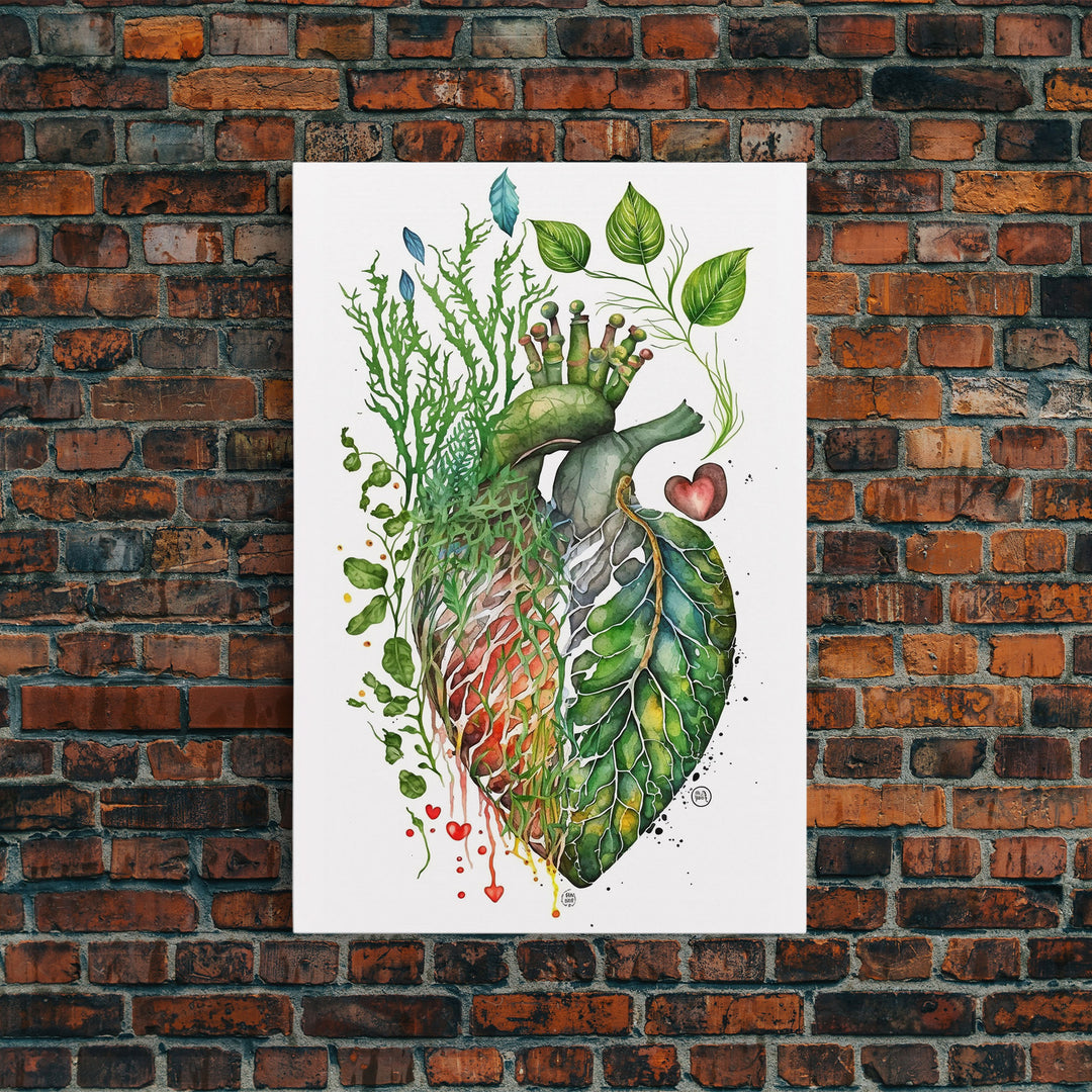 Florapunk Heart, Anatomical Heart Painting Canvas Print, Watercolor Heart, Human Heart, Pond Heart, Marsh Painting, Waterlily, Lily pads