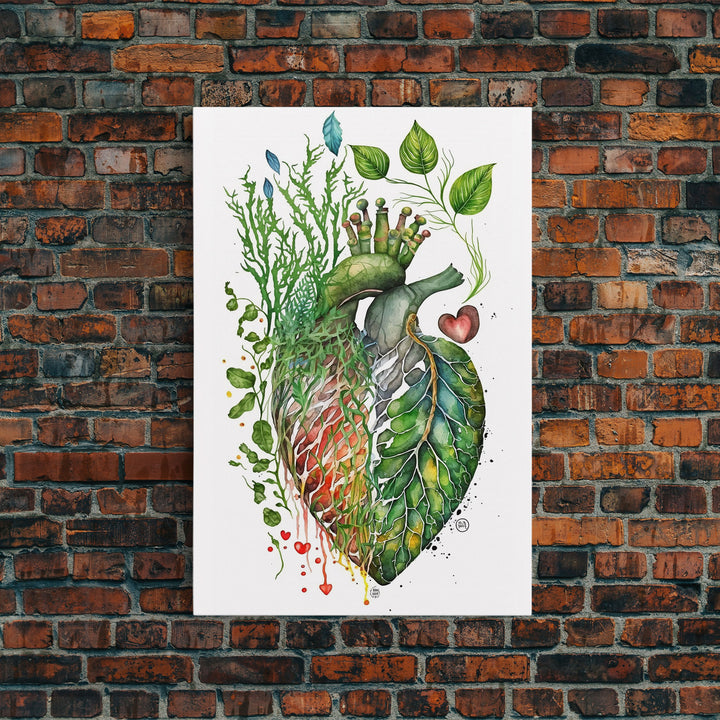 Florapunk Heart, Anatomical Heart Painting Canvas Print, Watercolor Heart, Human Heart, Pond Heart, Marsh Painting, Waterlily, Lily pads