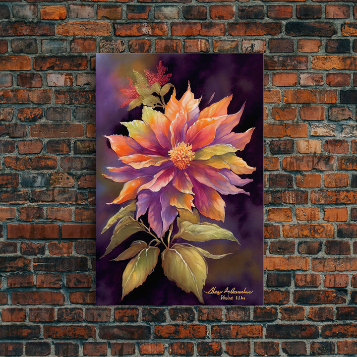 Vintage Style Flower / Botanical Painting Print / Framed Canvas Print / Beautiful Floral Decor / Boho Style Flower Art / Minimalist Painting