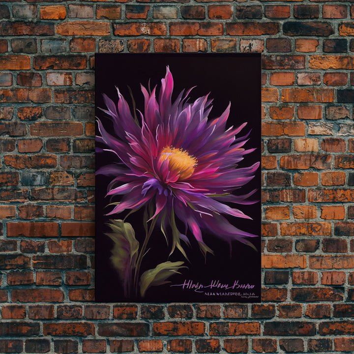 Vintage Style Flower / Botanical Painting Print / Framed Canvas Print / Beautiful Floral Decor / Boho Style Flower Art / Purple Flowers