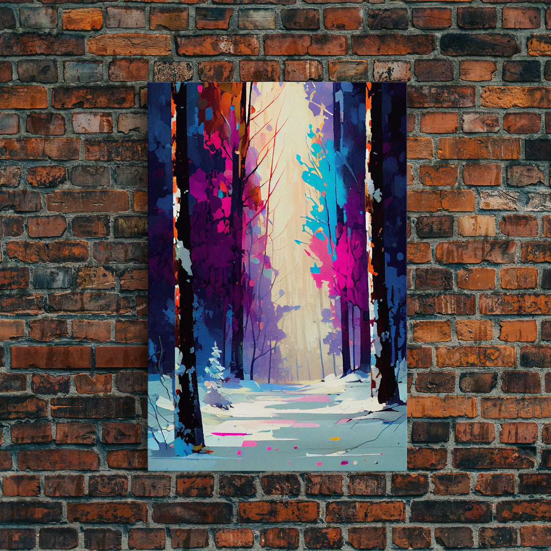 Pop Art Winter Scene, Framed Canvas Print, Landscape Painting, Framed Art, Graffiti Art, Calming Landscape Painting