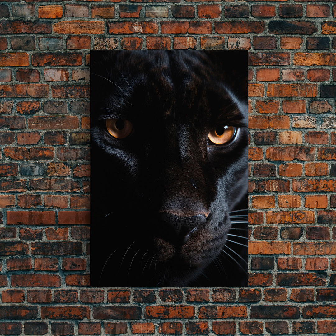 Portrait Of A Predator, Black Cat, Black Panther Photography, Framed Canvas Print, Wood Frame Wall Art