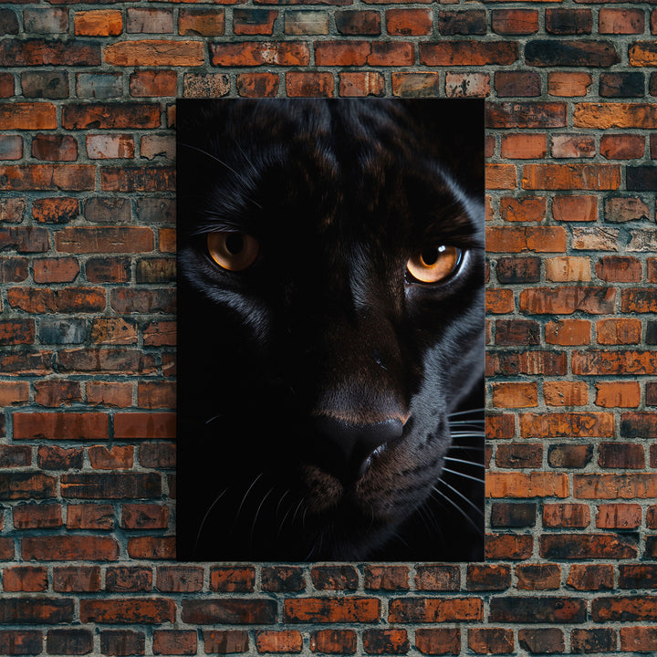 Portrait Of A Predator, Black Cat, Black Panther Photography, Framed Canvas Print, Wood Frame Wall Art
