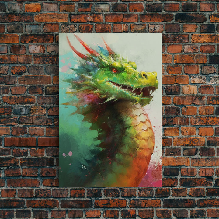 Framed Dragon Print, Watercolor Painting Of A Beautiful Dragon, Canvas Print, Canvas Art, Fantasy Decor