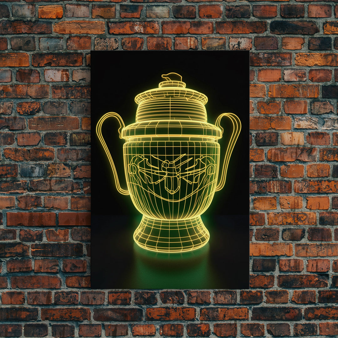 3D Trophy Wall Decor, Yellow Art Print, Glowing Art, Minimalist Print, Wall Decor, Canvas Print, Wall Art, Framed Canvas