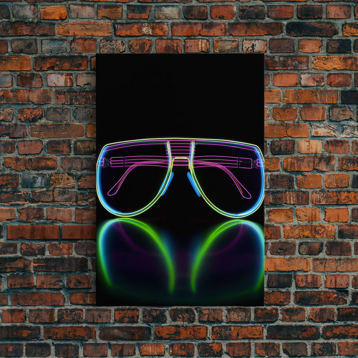 Neon Lights Eye Glasses Wall Decor, Glowing Art Print, Vibrant Art, Minimalist Print, Wall Decor, Canvas Print, Wall Art, Framed Canvas