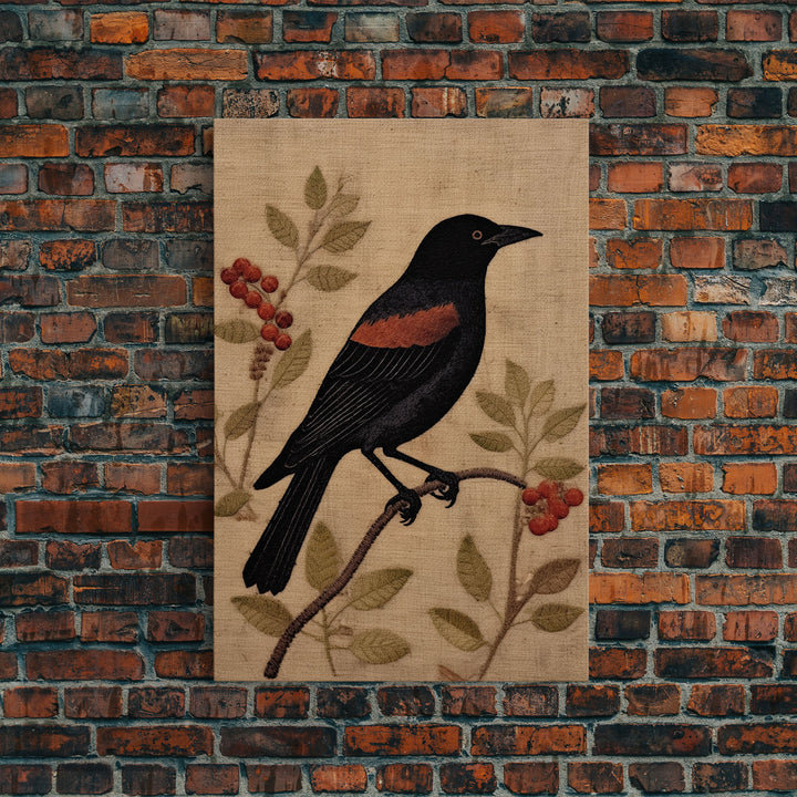 Raven Print, Antique Bird Painting Print, Vintage Drawing Framed Canvas Print Wall Art, Black Raven, bird nature print, bird lovers gift
