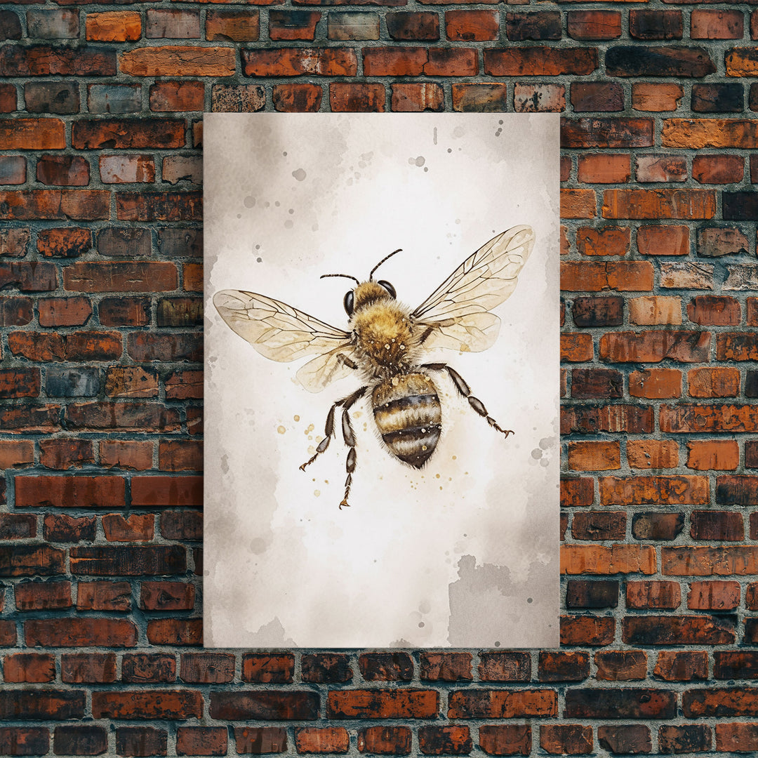 Honey Bee Wall Art, Insect Wall Decor, Nature Art, Bee Painting, Minimalist Wall Art, Wall Decor, Canvas Print, Wall Art, Framed Canvas Art
