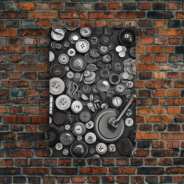 Buttons Wall Decor, Sewing Room, Craft Room, Black And White, Minimalist Print, Wall Decor, Canvas Print, Wall Art, Framed Canvas