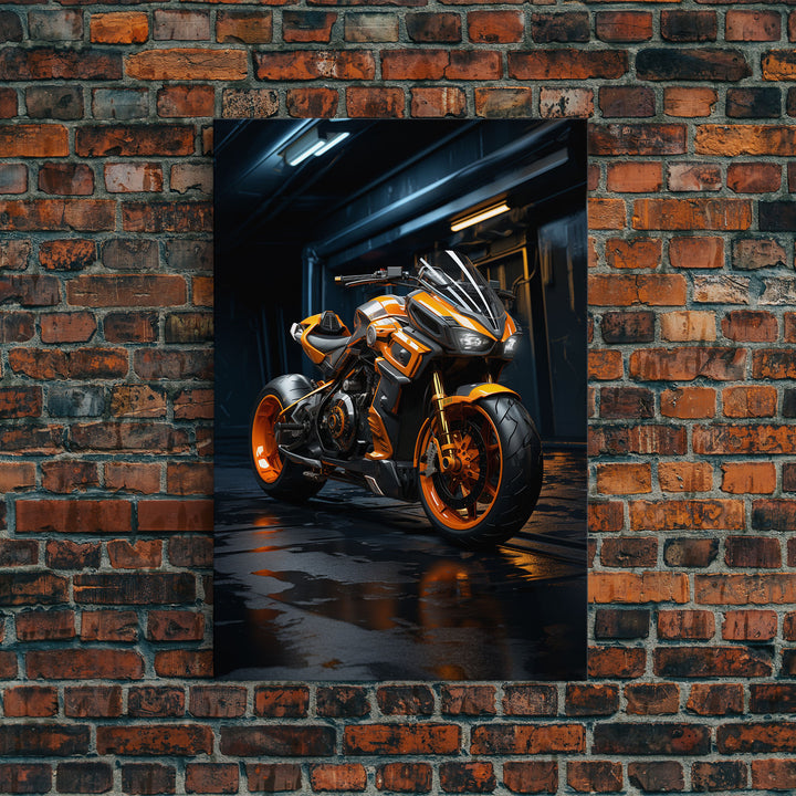 Futuristic Cyberpunk Motorcycle Concept Art, Sport Bike Canvas Print
