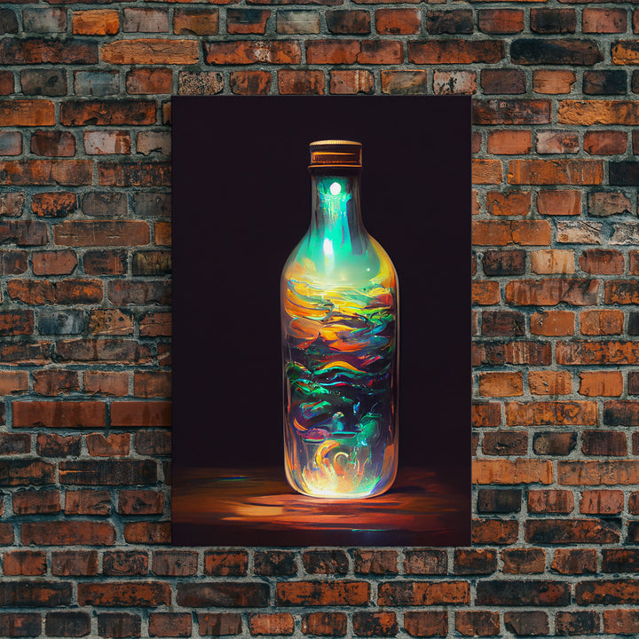 Miniature world in a bottle canvas print, high fantasy wall art, magical wall art, ready to hang wall art