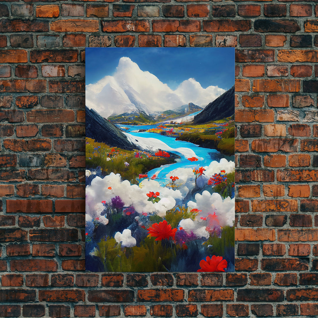 Colorful fields of flowers in the Swiss alps, framed canvas art, canvas print, beautiful wall decor