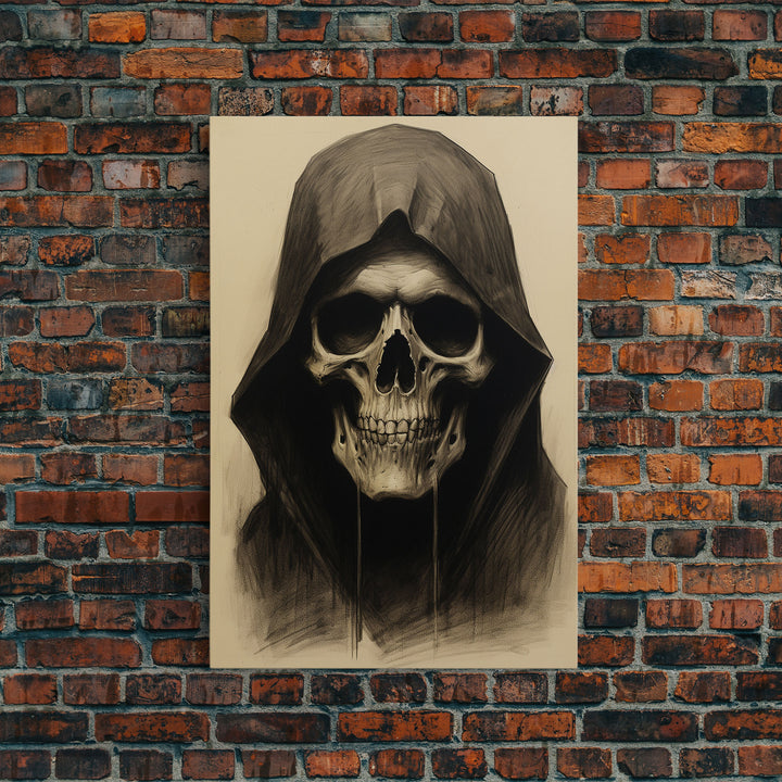Skull Decor, Charcoal Drawing, Gothic Home Decor, Canvas Print, Wall Art, Vertical Art, Skull Gift, Human Skull Decor, Modern Art Prints