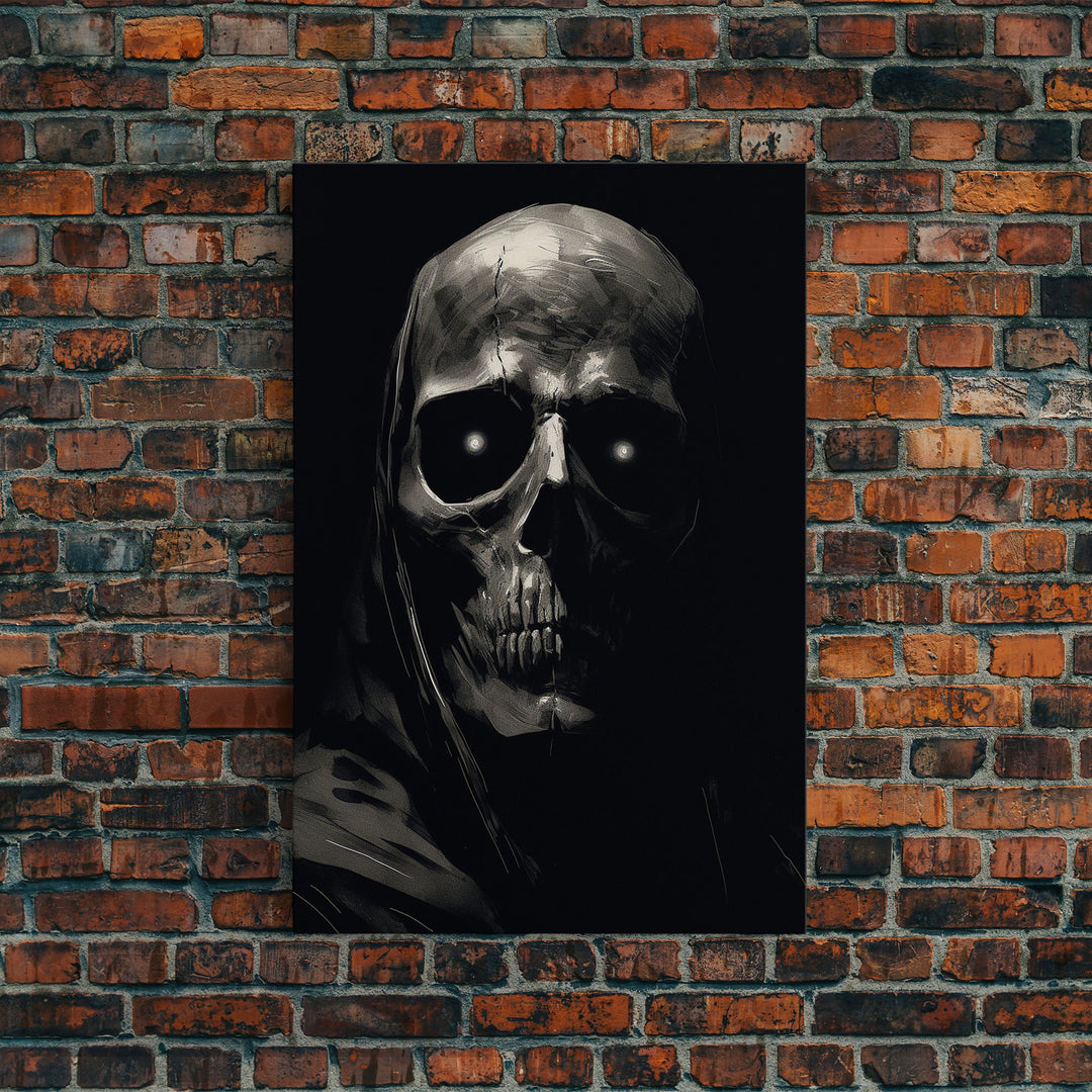 Glowing Eyes Grim Reaper, Spooky Halloween Canvas Art, Framed Canvas Print, Halloween Wall Decor, Skull Portrait