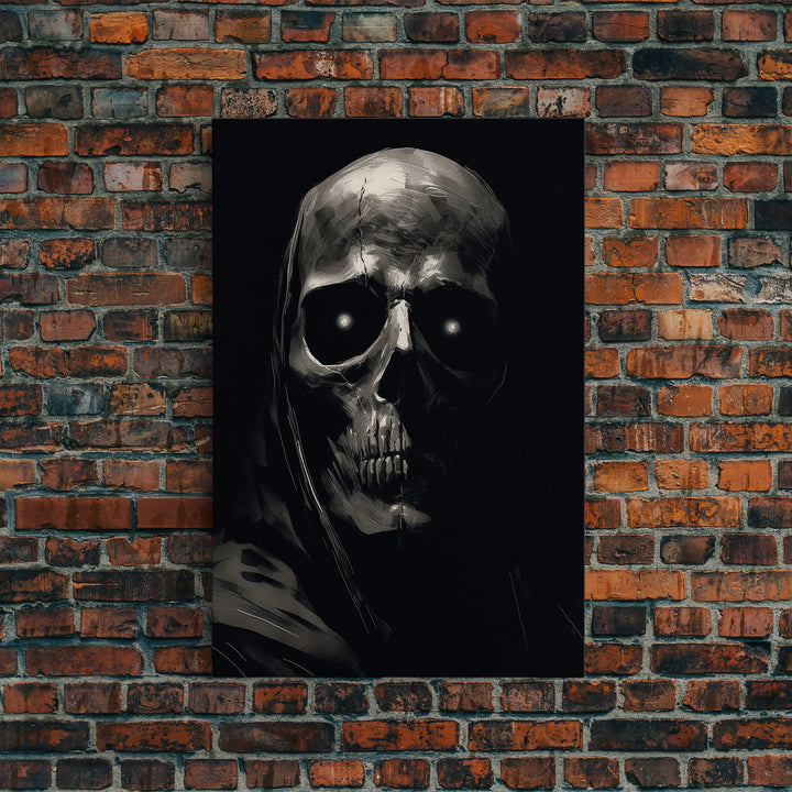 Glowing Eyes Grim Reaper, Spooky Halloween Canvas Art, Framed Canvas Print, Halloween Wall Decor, Skull Portrait
