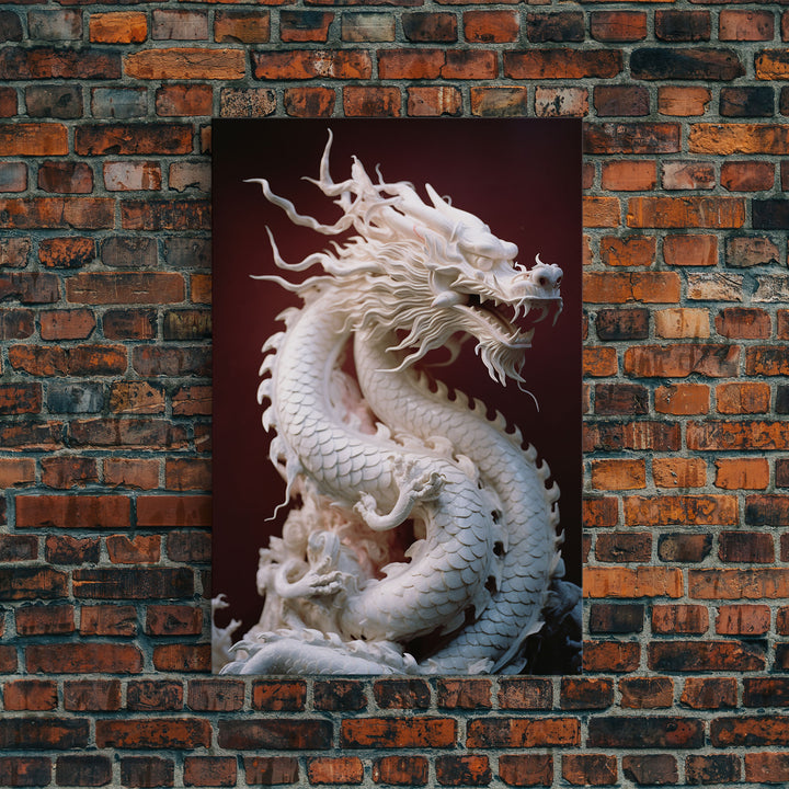 Dragon Art, Sculpture Wall Art, Asian Decor, Canvas Print, Wall Art, Vertical Print, Gift For Couples, Dorm Room Art, Living Room Prints