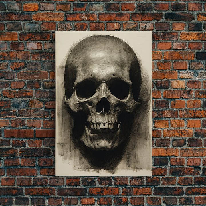 Charcoal Drawing, Gothic Art Print, Human Skull Decor, Canvas Print, Wall Art, Vertical Art, Entryway Prints, Wall Hanging, Birthday Gift