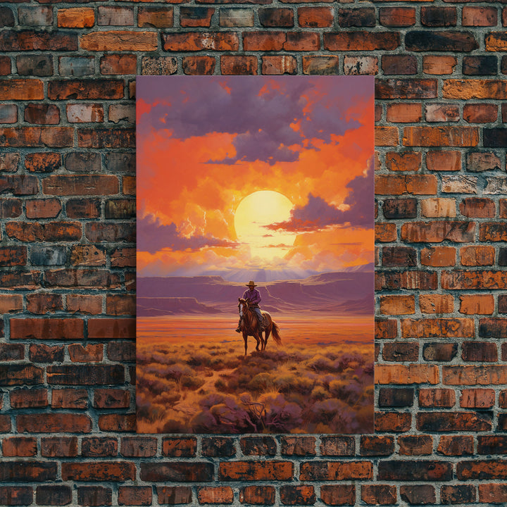 Cowboy Wall Art, Western Decor, Sunset Wall Art, Desert Art, Canvas Print, Wall Art, Vertical Art, Boys Bedroom Decor, Ranch Wall Art