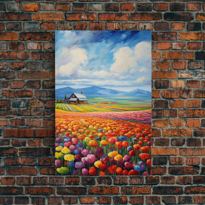 Flower Farm Wall Art, Tulip Field, Countryside Wall Print, Canvas Print, Wall Art, Vertical Art, Gifts For Grandma, Tiny House Decor