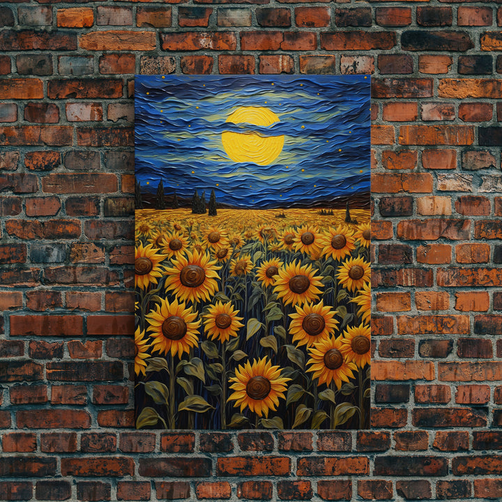 Sunflowers Wall Art, Wildflower Meadow, Starry Night, Canvas Print, Wall Art, Vertical Art, Above Couch Wall Art, Retirement Gifts, RV Decor