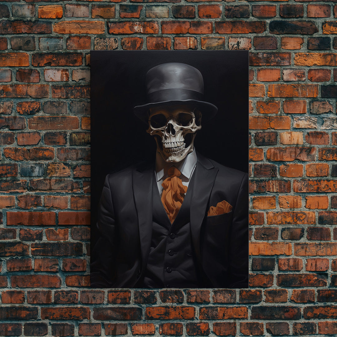 Spooky Skeleton Business Man, Halloween Art, Framed Canvas Print, Halloween Canvas, Skeleton Painting, Victorian Gothic Decor