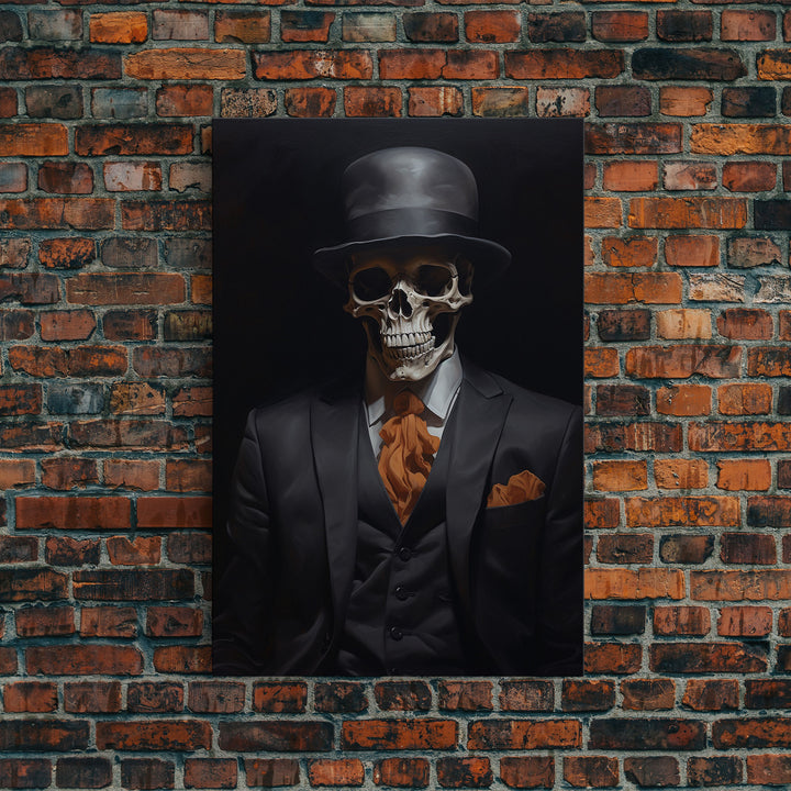 Spooky Skeleton Business Man, Halloween Art, Framed Canvas Print, Halloween Canvas, Skeleton Painting, Victorian Gothic Decor