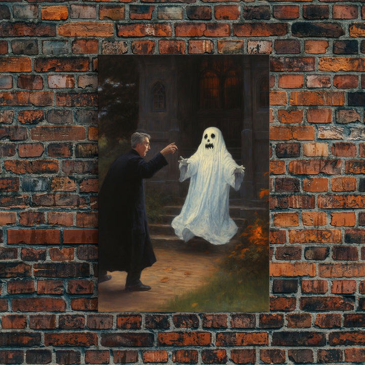 The Scared Ghost, Macabre Halloween Decor, Halloween Poster / Canvas Print, Framed Wall Art, Dark Academia Goth Art