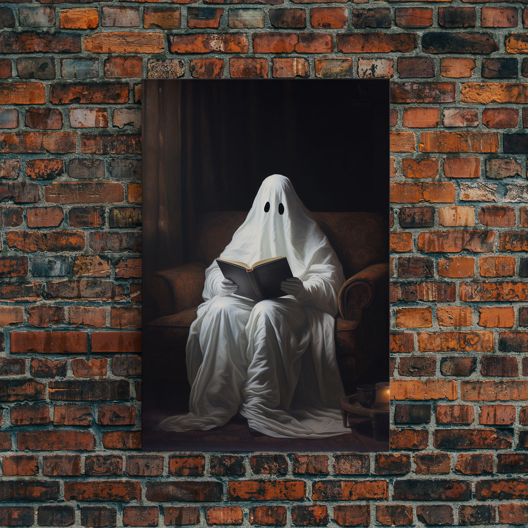 Victorian Ghost Reading A Book, Reading Lover Gift, Vintage Canvas, Art Canvas Print, Dark Academia, Haunting Ghost, Halloween Decoration