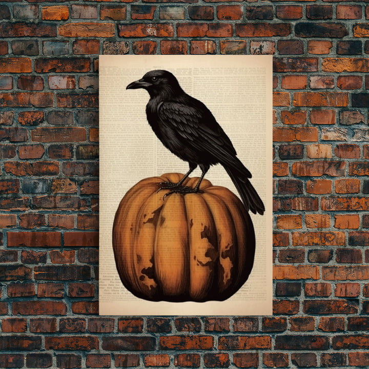Vintage Halloween Prints, Halloween Decor, Crow / Raven Wall Art, Vintage Art Print Funny Halloween Print Art Vintage Raven Pumpkin Art