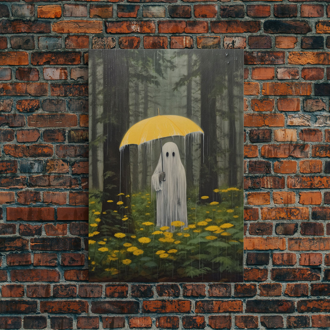 Ghost In The Rain, Vintage Canvas, Art Canvas Print, Dark Academia, Haunting Ghost, Halloween Decor, Dark Macabre Vintage Halloween Art