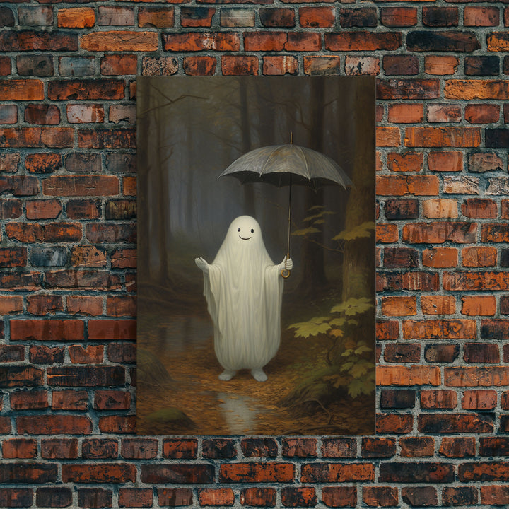 Goofy Ghost In The Rain,  Vintage Halloween Canvas, Framed Canvas Print, Cute Wall Art, Who's Haunting Who?