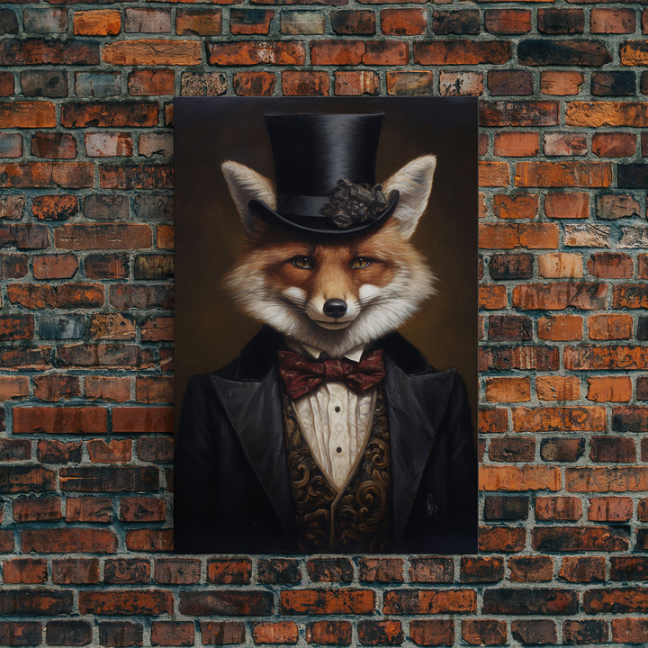 The Dapper Gentleman Business Fox, Framed Canvas or Canvas Print, Halloween Decor, Dark Academia, Funny Halloween Decorations