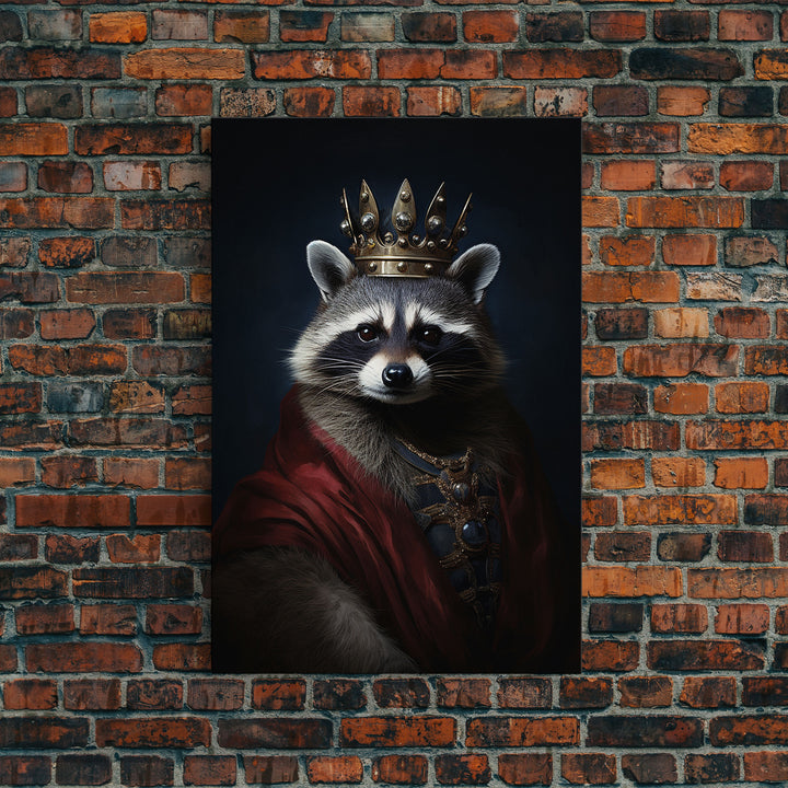 The King Of The Racoons, Framed Canvas Print Or Canvas, Victorian Animal Print Oil Painting, Funny Halloween Decor
