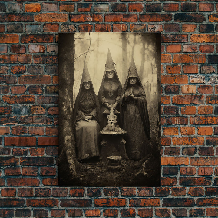 The Coven, Victorian Witches, Vintage Tintype Style Photograph, Framed Canvas Print, Gothic Wall Art, Dark Academia, Witch Art
