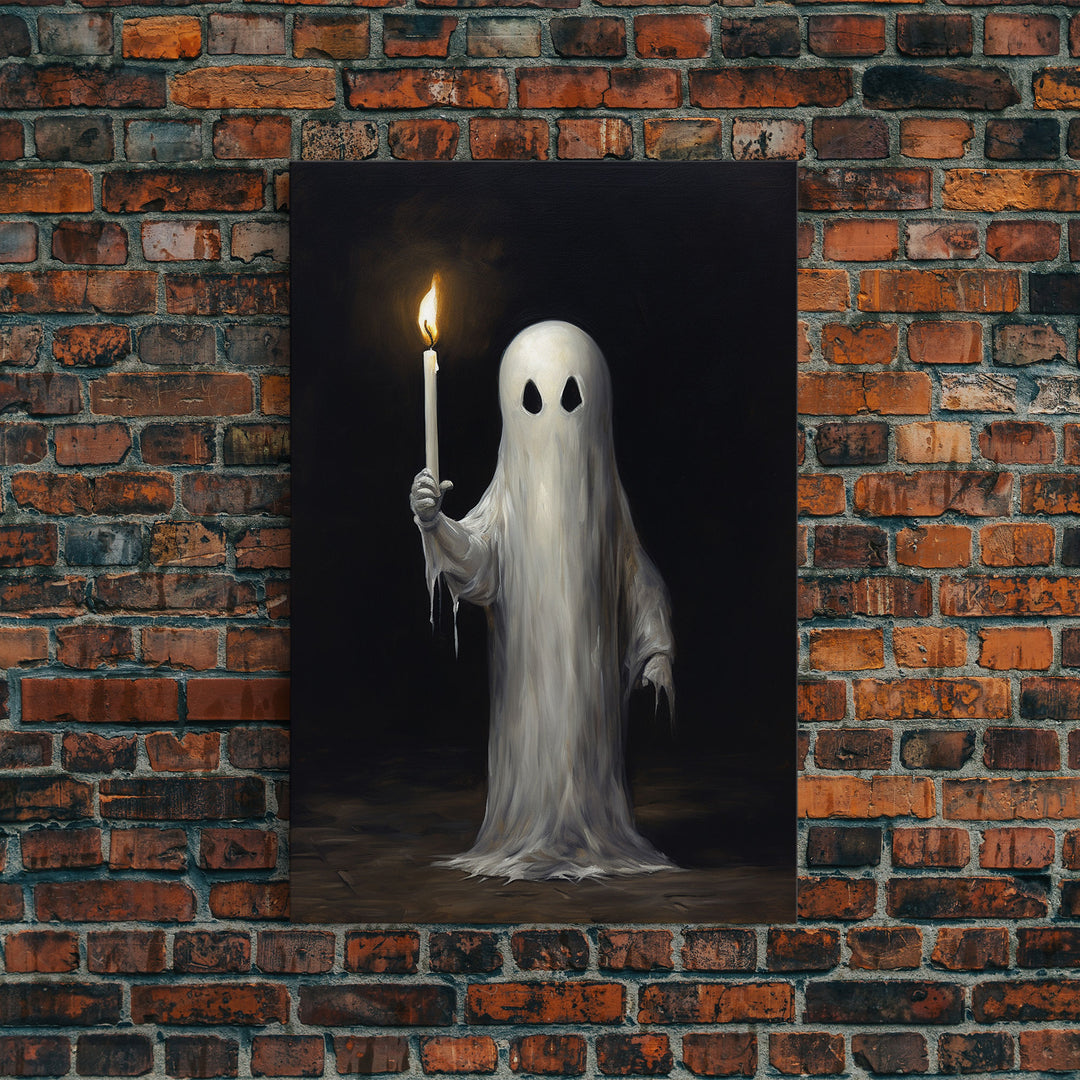 Spooky Halloween Ghost Holding a Candle, Vintage Canvas Print, Canvas Art, Dark Academia, Haunting Ghost, Halloween Decor, Halloween Art