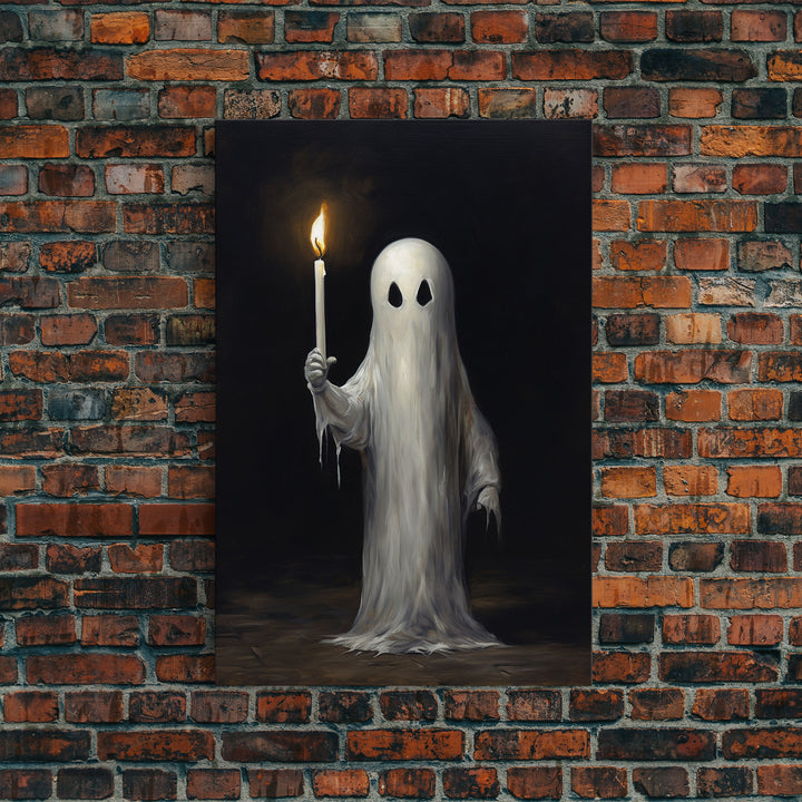 Spooky Halloween Ghost Holding a Candle, Vintage Canvas Print, Canvas Art, Dark Academia, Haunting Ghost, Halloween Decor, Halloween Art