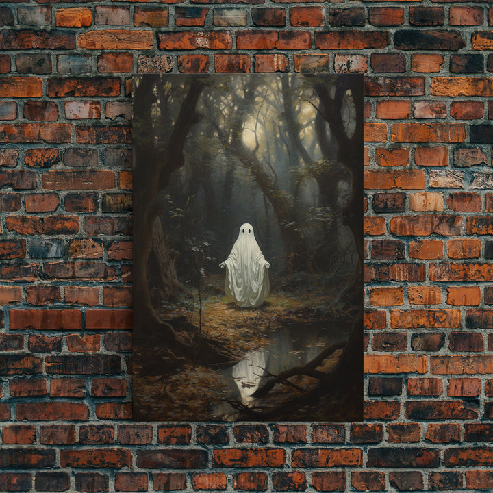 Ghost Dancing In A Haunted Forest, Vintage Canvas, Framed Canvas, Art Canvas Print, Dark Academia, Haunting Ghost, Halloween Decoration